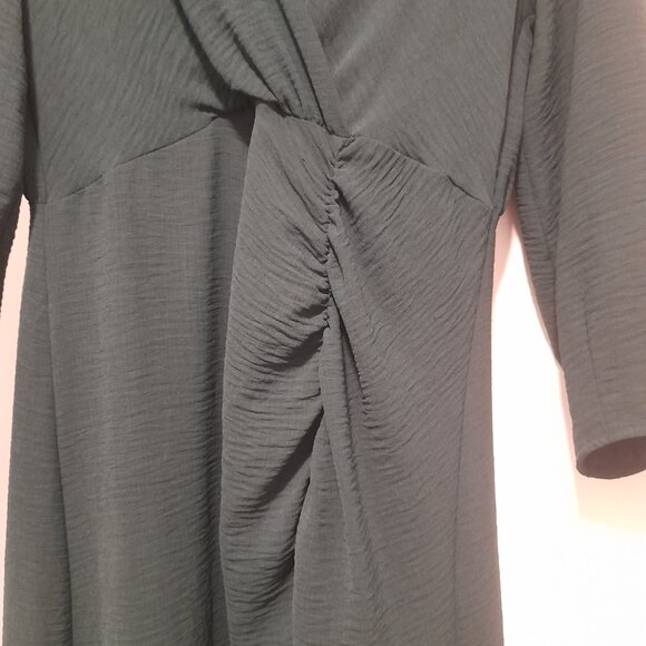 *BOGO FREE* XL Zara Green Gathered Midi Dress V-neck, Long Sleeves - Picture 4 of 6